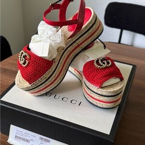 Gucci Red and Beige Platform Sandals